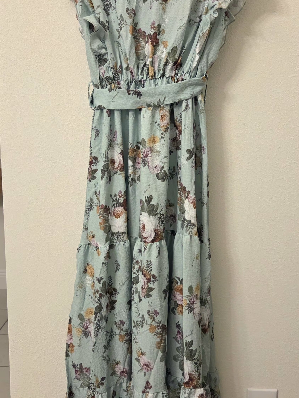 Mint Floral Maxi Dress with Belted Waist - Picture 3 of 3
